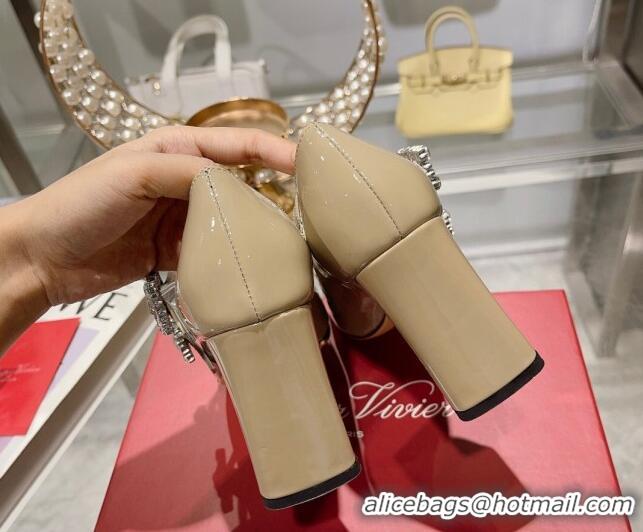 Buy Duplicate Trés Vivier Strass Buckle Mini Babies Pumps 8.5cm in Patent Leather Khaki 1013081