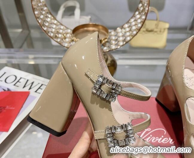 Buy Duplicate Trés Vivier Strass Buckle Mini Babies Pumps 8.5cm in Patent Leather Khaki 1013081