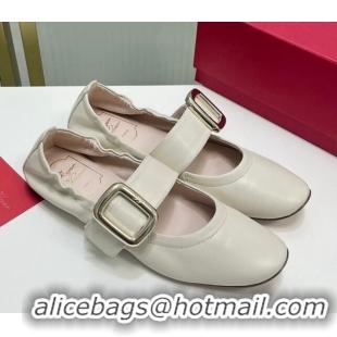 Grade Roger Vivier Viv' Choc Metal Buckle Babies Ballerinas in Leather White 104023