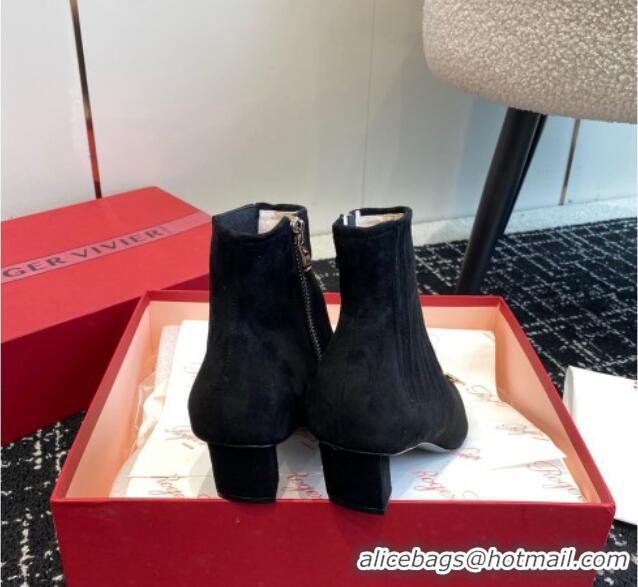 Duplicate Roger Vivier Belle Vivier Metal Buckle Chelsea Ankle Boots 5cm in Suede Black 104026