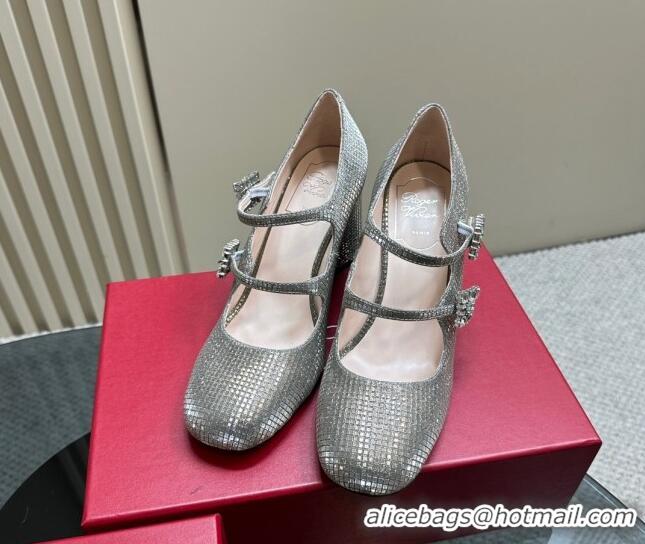 Duplicate Roger Vivier Trés Vivier Strass Buckle Mini Babies Pumps 8cm in Crystals Grey 1121056