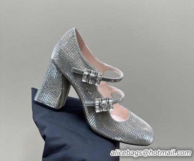 Duplicate Roger Vivier Trés Vivier Strass Buckle Mini Babies Pumps 8cm in Crystals Grey 1121056