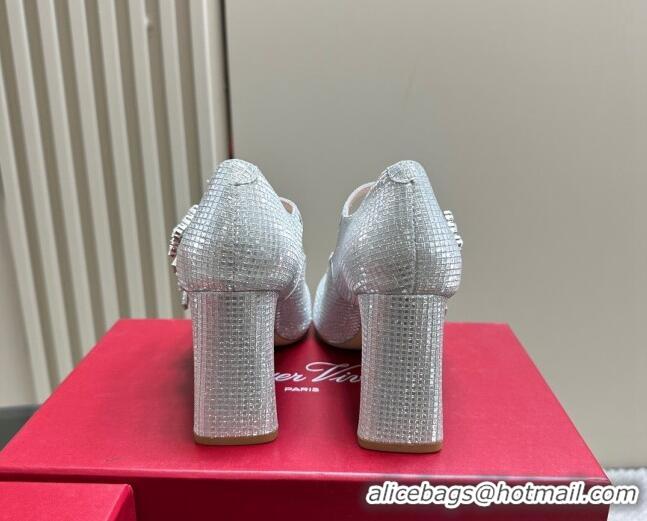 Top Quality Roger Vivier Trés Vivier Strass Buckle Mini Babies Pumps 8cm in Crystals Silver White 121057