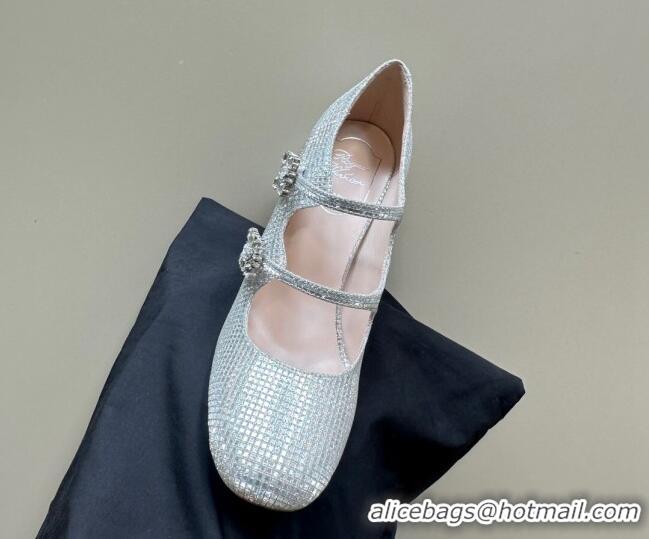 Top Quality Roger Vivier Trés Vivier Strass Buckle Mini Babies Pumps 8cm in Crystals Silver White 121057