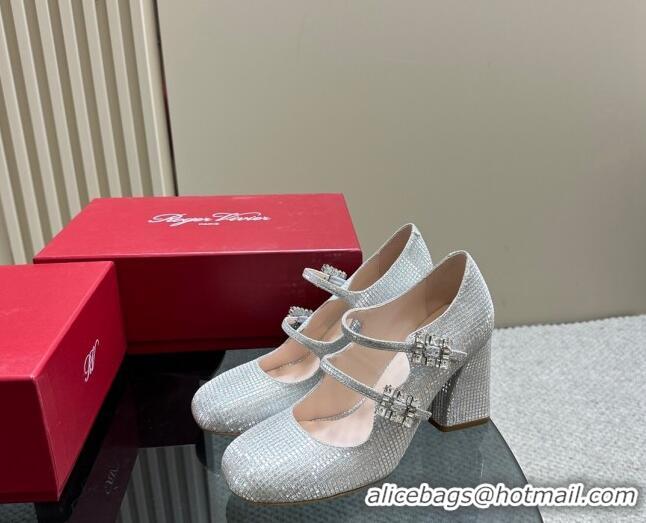 Top Quality Roger Vivier Trés Vivier Strass Buckle Mini Babies Pumps 8cm in Crystals Silver White 121057