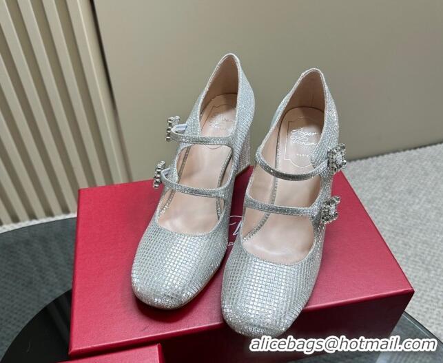 Top Quality Roger Vivier Trés Vivier Strass Buckle Mini Babies Pumps 8cm in Crystals Silver White 121057