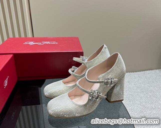 Best Price Roger Vivier Trés Vivier Strass Buckle Mini Babies Pumps 8cm in Crystals Silver 1121058