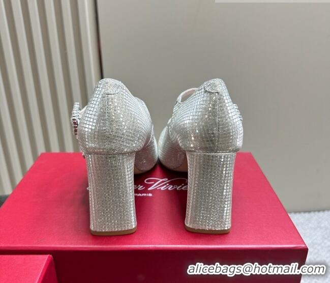 Best Price Roger Vivier Trés Vivier Strass Buckle Mini Babies Pumps 8cm in Crystals Silver 1121058