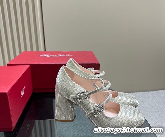 Best Price Roger Vivier Trés Vivier Strass Buckle Mini Babies Pumps 8cm in Crystals Silver 1121058