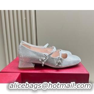 Most Popular Roger Vivier Trés Vivier Strass Buckle Mini Babies Pumps 3cm in Crystals Silver White 121059