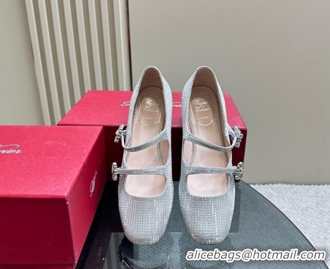 Most Popular Roger Vivier Trés Vivier Strass Buckle Mini Babies Pumps 3cm in Crystals Silver White 121059