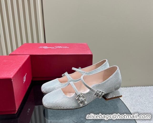 Most Popular Roger Vivier Trés Vivier Strass Buckle Mini Babies Pumps 3cm in Crystals Silver White 121059