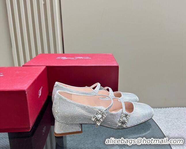 Most Popular Roger Vivier Trés Vivier Strass Buckle Mini Babies Pumps 3cm in Crystals Silver White 121059