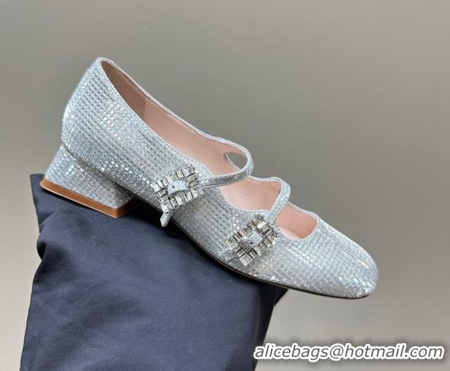 Most Popular Roger Vivier Trés Vivier Strass Buckle Mini Babies Pumps 3cm in Crystals Silver White 121059