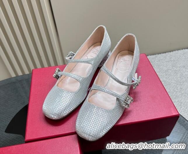 Most Popular Roger Vivier Trés Vivier Strass Buckle Mini Babies Pumps 3cm in Crystals Silver White 121059