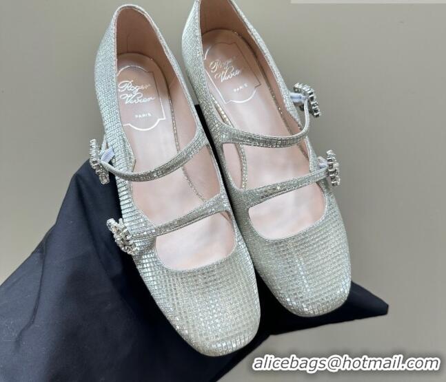 Sumptuous Roger Vivier Trés Vivier Strass Buckle Mini Babies Pumps 3cm in Crystals Silver 121061