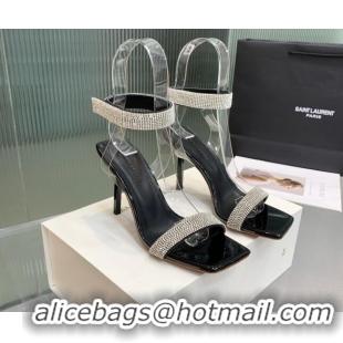 Inexpensive Amina Muaddi Rih High Heel Sandals with Crystal Strap 11cm Black 926046