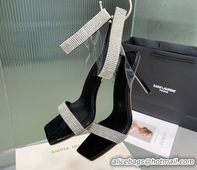 Inexpensive Amina Muaddi Rih High Heel Sandals with Crystal Strap 11cm Black 926046