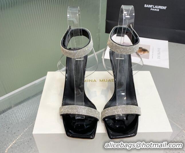 Inexpensive Amina Muaddi Rih High Heel Sandals with Crystal Strap 11cm Black 926046