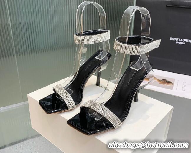 Inexpensive Amina Muaddi Rih High Heel Sandals with Crystal Strap 11cm Black 926046