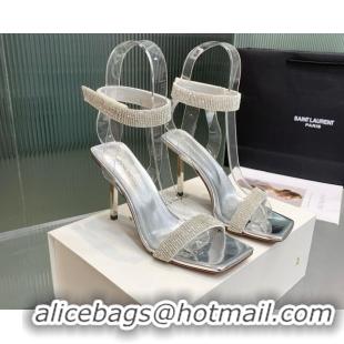 Sophisticated Amina Muaddi Rih High Heel Sandals with Crystal Strap 11cm Silver 926047