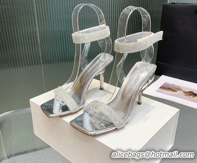 Sophisticated Amina Muaddi Rih High Heel Sandals with Crystal Strap 11cm Silver 926047