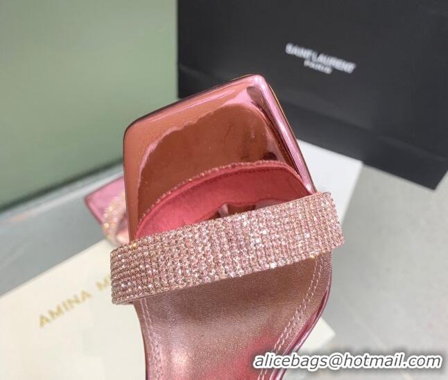 Buy Discount Amina Muaddi Rih High Heel Sandals with Crystal Strap 11cm Pink 926048