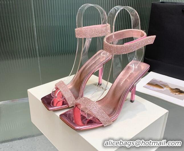 Buy Discount Amina Muaddi Rih High Heel Sandals with Crystal Strap 11cm Pink 926048