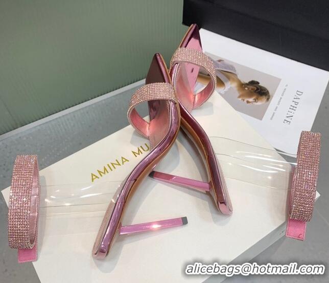 Buy Discount Amina Muaddi Rih High Heel Sandals with Crystal Strap 11cm Pink 926048