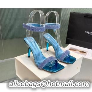 Duplicate Amina Muaddi Rih High Heel Sandals with Crystal Strap 11cm Blue 926049