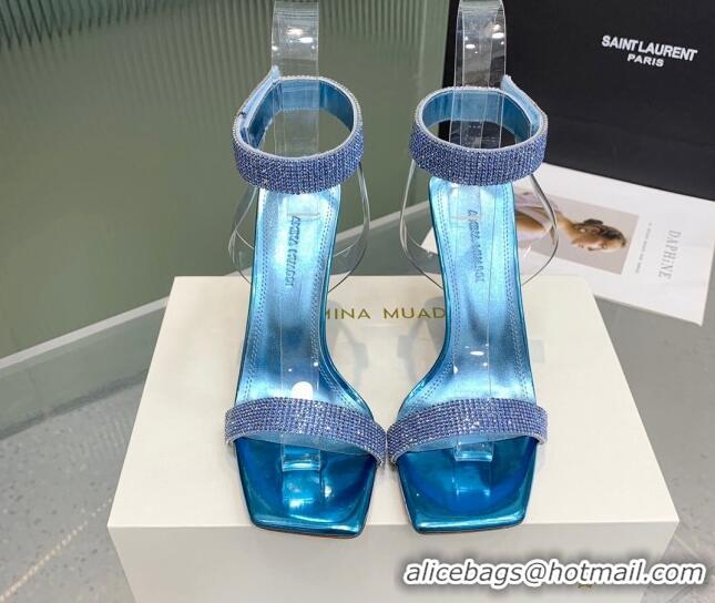 Duplicate Amina Muaddi Rih High Heel Sandals with Crystal Strap 11cm Blue 926049