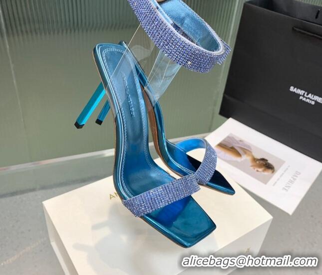 Duplicate Amina Muaddi Rih High Heel Sandals with Crystal Strap 11cm Blue 926049