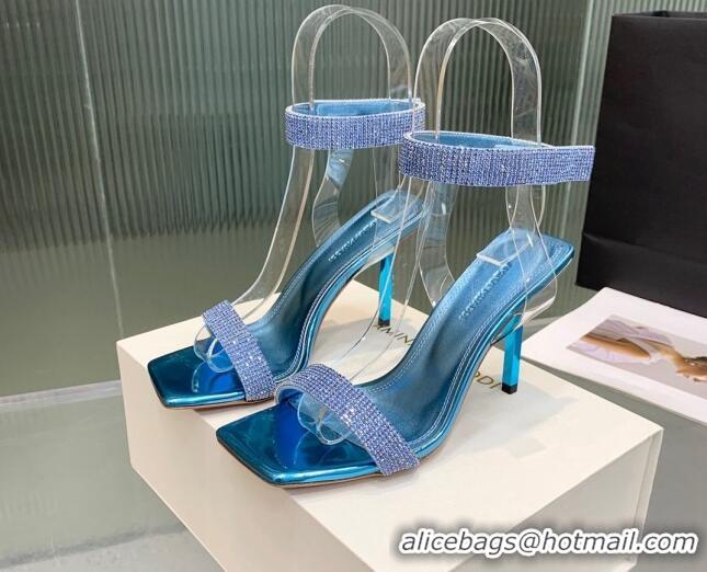 Duplicate Amina Muaddi Rih High Heel Sandals with Crystal Strap 11cm Blue 926049