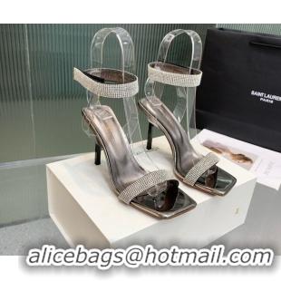 Grade Quality Amina Muaddi Rih High Heel Sandals with Crystal Strap 11cm Grey 926050