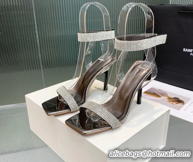 Grade Quality Amina Muaddi Rih High Heel Sandals with Crystal Strap 11cm Grey 926050