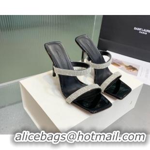 Stylish Amina Muaddi Rih High Heel Slide Sandals with Crystal 11cm Black 926051