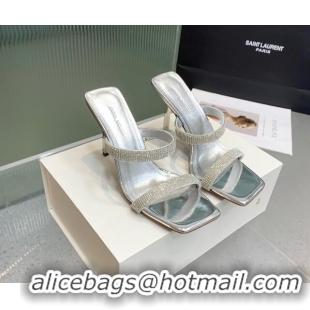 Duplicate Amina Muaddi Rih High Heel Slide Sandals with Crystal 11cm Silver 926052