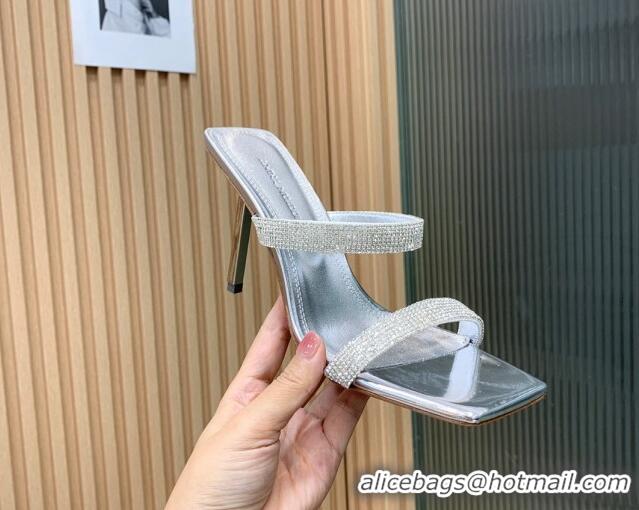 Duplicate Amina Muaddi Rih High Heel Slide Sandals with Crystal 11cm Silver 926052