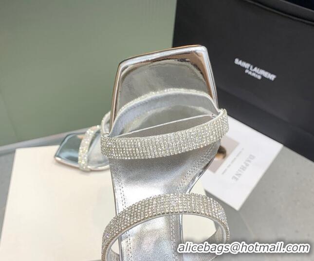 Duplicate Amina Muaddi Rih High Heel Slide Sandals with Crystal 11cm Silver 926052