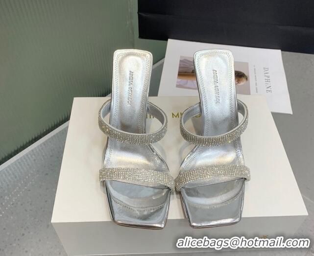 Duplicate Amina Muaddi Rih High Heel Slide Sandals with Crystal 11cm Silver 926052