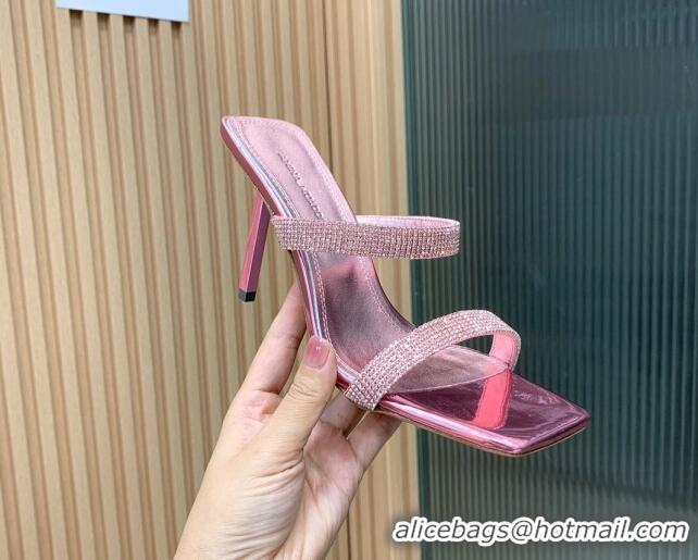 Low Cost Amina Muaddi Rih High Heel Slide Sandals with Crystal 11cm Pink 926053