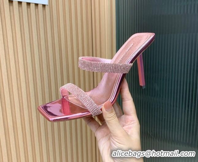 Low Cost Amina Muaddi Rih High Heel Slide Sandals with Crystal 11cm Pink 926053