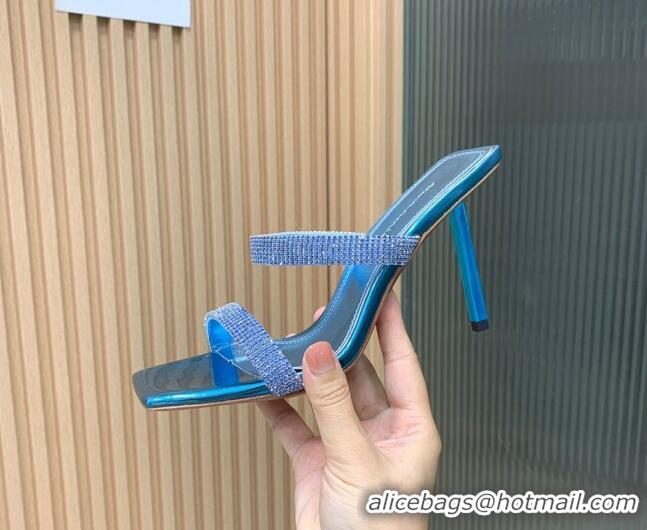 Low Price Amina Muaddi Rih High Heel Slide Sandals with Crystal 11cm Blue 926054