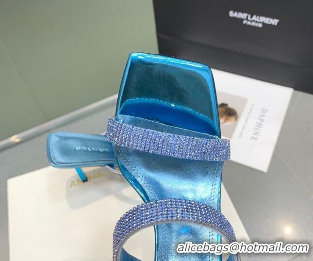 Low Price Amina Muaddi Rih High Heel Slide Sandals with Crystal 11cm Blue 926054