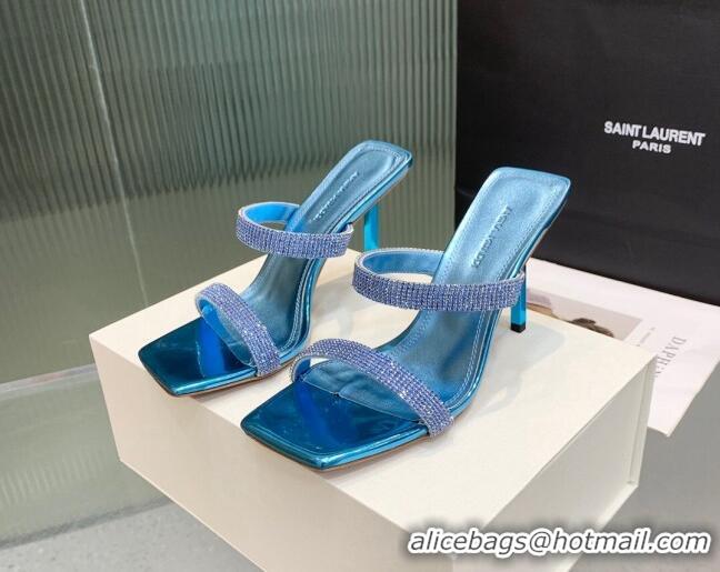 Low Price Amina Muaddi Rih High Heel Slide Sandals with Crystal 11cm Blue 926054