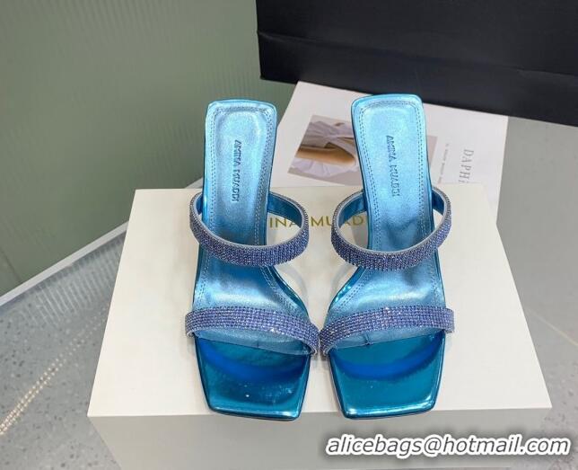 Low Price Amina Muaddi Rih High Heel Slide Sandals with Crystal 11cm Blue 926054