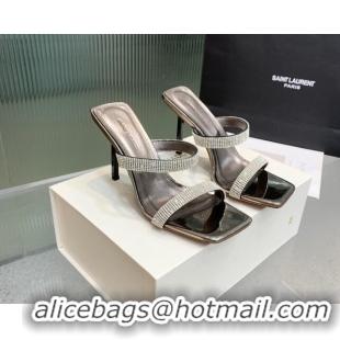 Discount Amina Muaddi Rih High Heel Slide Sandals with Crystal 11cm Grey 926055