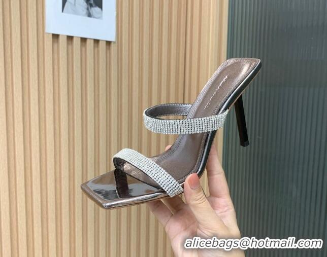 Discount Amina Muaddi Rih High Heel Slide Sandals with Crystal 11cm Grey 926055