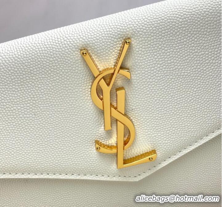 Famous Brand SAINT LAURENT UPTOWN POUCH IN GRAIN LEATHER 565739 WHITE