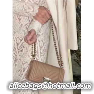 Super Quality Chanel Le Boy Flap Shoulder Bag Original Calf leather A67085 Apricot Silver-Tone